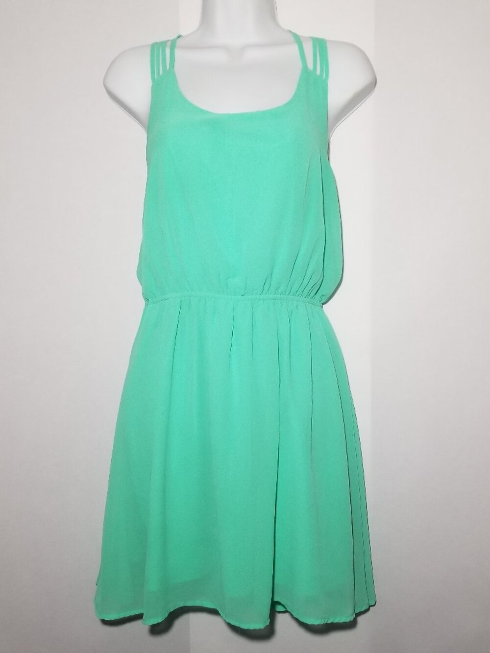 Mine Womens S Lime Mint Green Sundress Mini Dress Macrame Like Razor Back